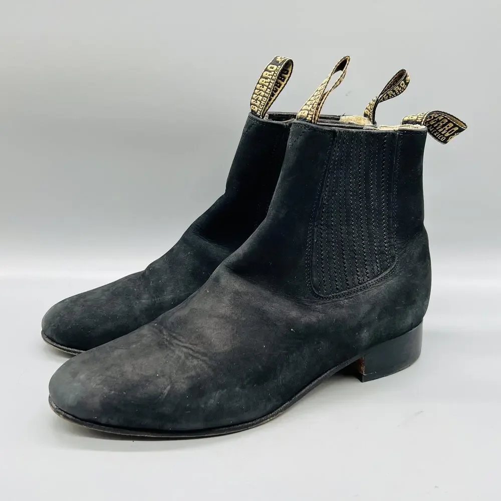 El Besserro Boots Mens 8.5 Black Suede Chelsea Ankle Booties Low Heel Shoes
